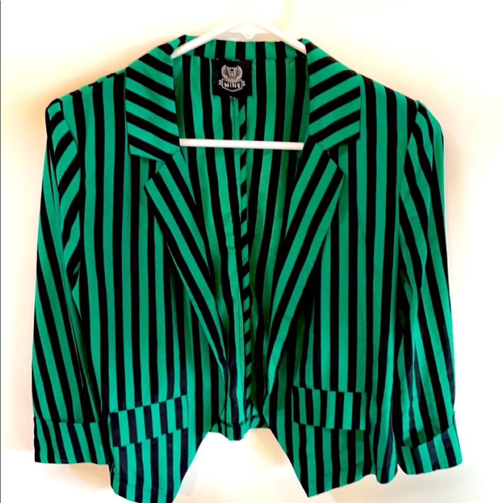 Green/black striped blazer